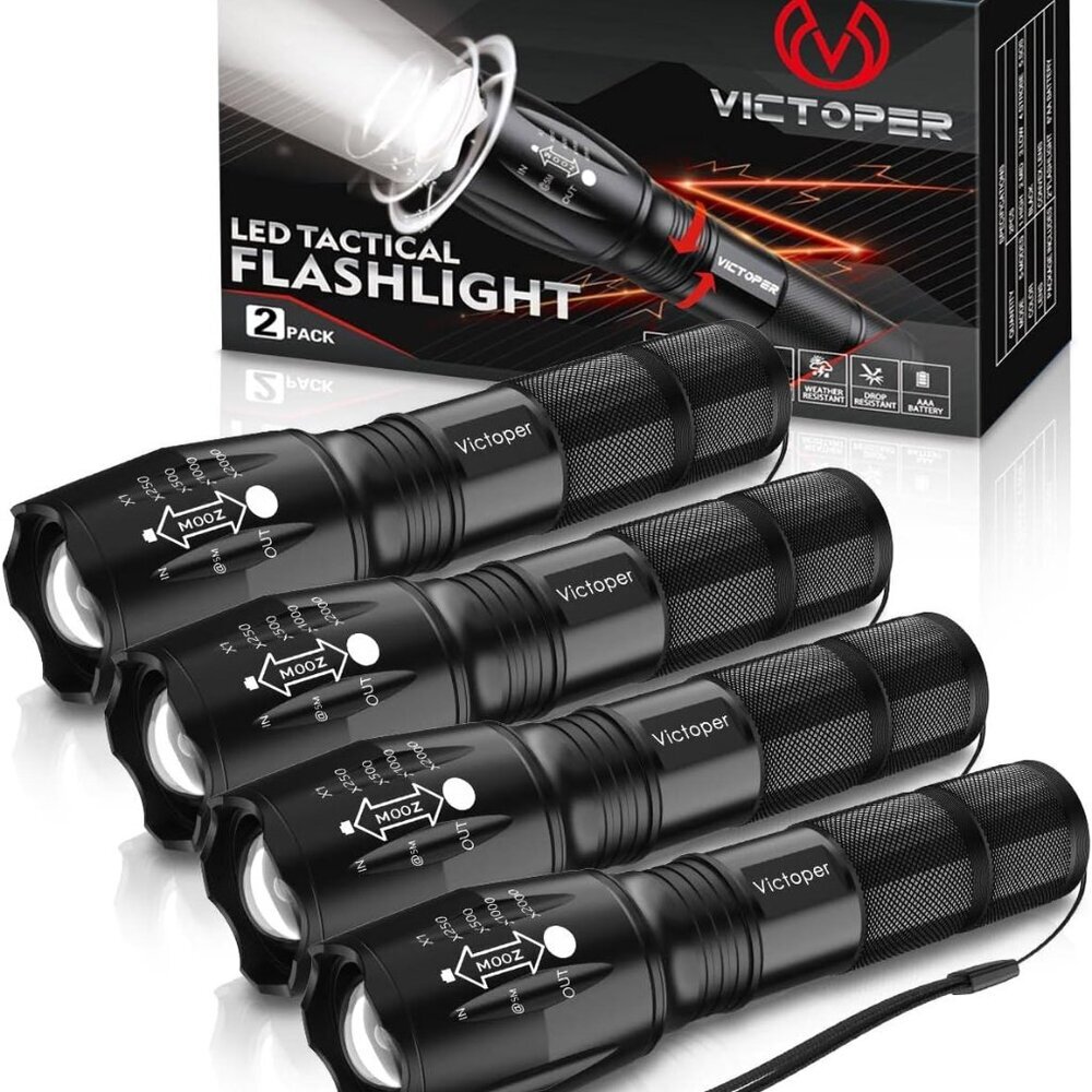 LED Flashlight 4 Pack, Bright Tactical Torch High Lumens with 5 Modes, Waterproo